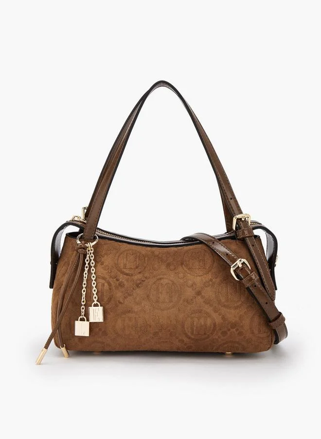 ايل Monogram Textured Shoulder Bag With Charm Accent