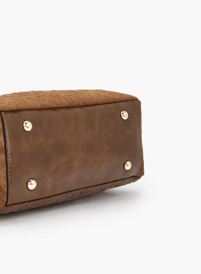 Elle BROWN Monogram Textured Shoulder Bag With Charm Accent for Women | Best Price UAE