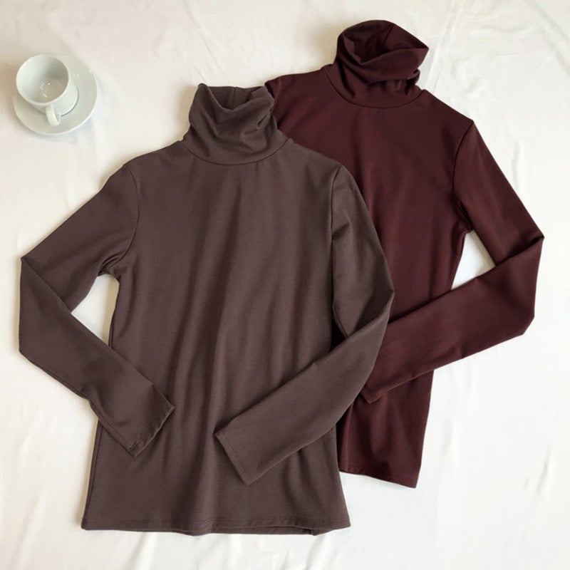 High-Neck Double-Sided Thermal Base Layer Shirt For Women, Fashion, Stylish, Slim-Fitting, Flattering, Long-Sleeved T-Shirt For Students, Trendy - Image 4