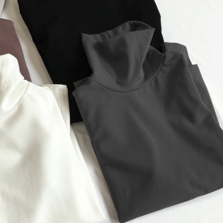 High-Neck Double-Sided Thermal Base Layer Shirt For Women, Fashion, Stylish, Slim-Fitting, Flattering, Long-Sleeved T-Shirt For Students, Trendy - Image 1