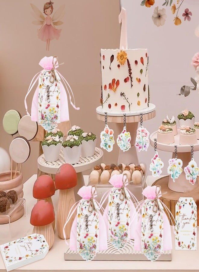 Serencatcher 72Pcs Wildflower Party Favors, Wildflower Bridal Baby Shower Decorations Thank You for Showering Us With Love Tags Keychains Organza Bags for Flower Wedding Bachelorette Bride to Be - Image 5