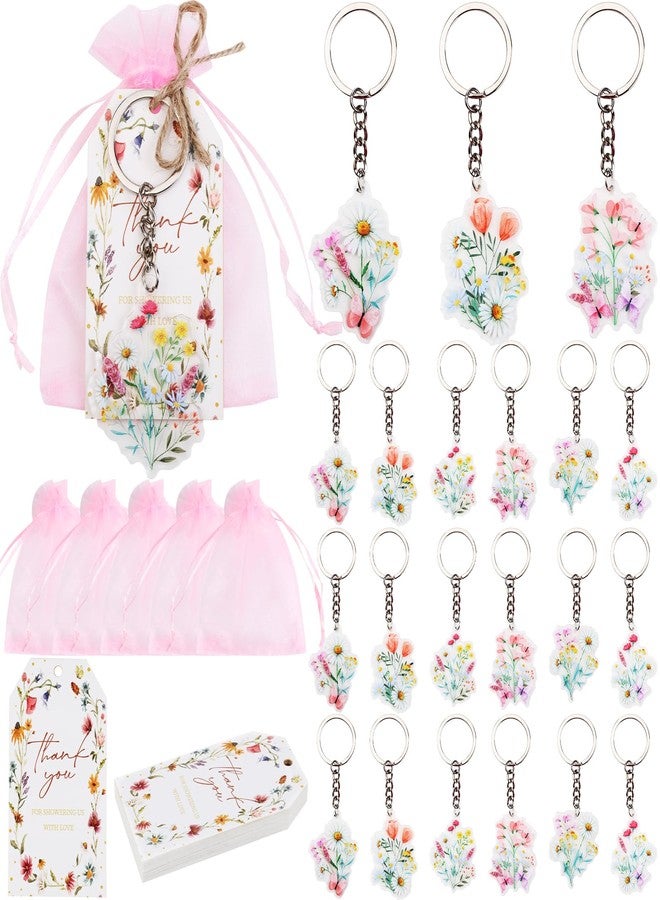 Serencatcher 72Pcs Wildflower Party Favors, Wildflower Bridal Baby Shower Decorations Thank You for Showering Us With Love Tags Keychains Organza Bags for Flower Wedding Bachelorette Bride to Be - Image 1