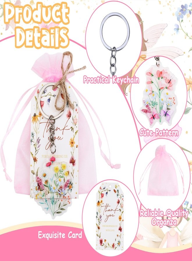 Serencatcher 72Pcs Wildflower Party Favors, Wildflower Bridal Baby Shower Decorations Thank You for Showering Us With Love Tags Keychains Organza Bags for Flower Wedding Bachelorette Bride to Be - Image 3