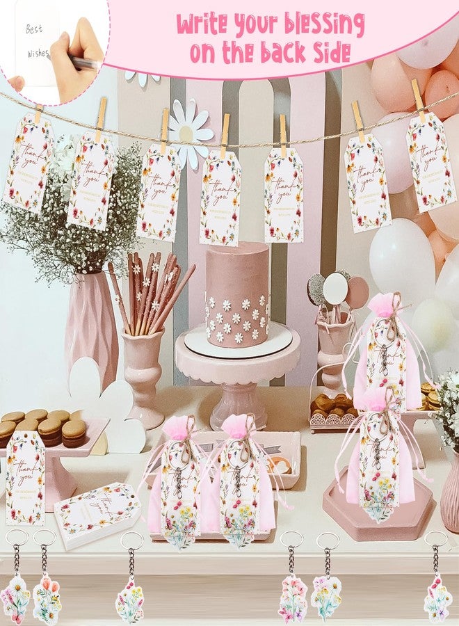 Serencatcher 72Pcs Wildflower Party Favors, Wildflower Bridal Baby Shower Decorations Thank You for Showering Us With Love Tags Keychains Organza Bags for Flower Wedding Bachelorette Bride to Be - Image 4
