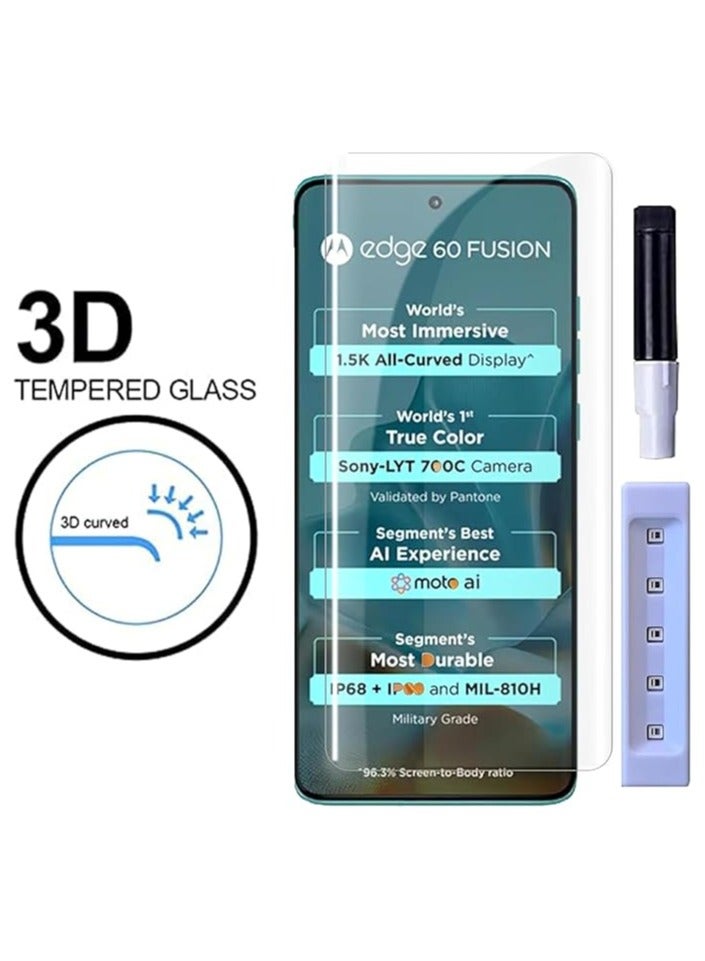 حماية شاشة موتورولا إيدج 60 فيوجن زجاج مقسى سائل UV تغطية كاملة خالية من الفقاعات مضادة للخدش HD واضحة عالية الاستجابة لموتورولا إيدج 60 فيوجن 5G 2025 UV واضحة - Image 2
