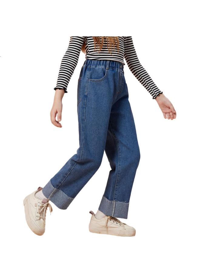 Ask Junior Girls' Pants Autumn Straight-Leg Trousers, Children'S Fashionable Jeans, Blue, Size 130 - Image 1