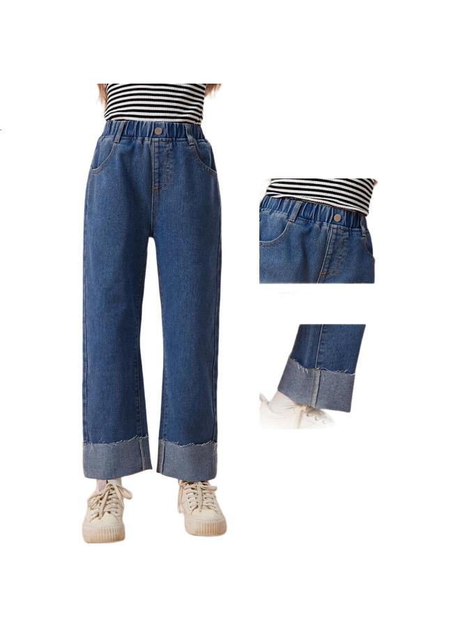 Ask Junior Girls' Pants Autumn Straight-Leg Trousers, Children'S Fashionable Jeans, Blue, Size 130 - Image 2