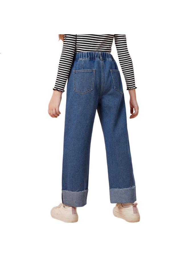 Ask Junior Girls' Pants Autumn Straight-Leg Trousers, Children'S Fashionable Jeans, Blue, Size 130 - Image 3