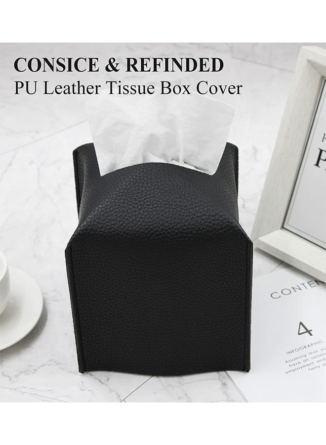 Peachjoy Tissue Box Cover, Square Decorative PU Leather Tissue Box Holder Modern Tissue Case Facial Paper Organizer Dispenser for Bathroom, Vanity Countertop, Night Stands, Desk, Car 5X5X5'' | Black - Image 4