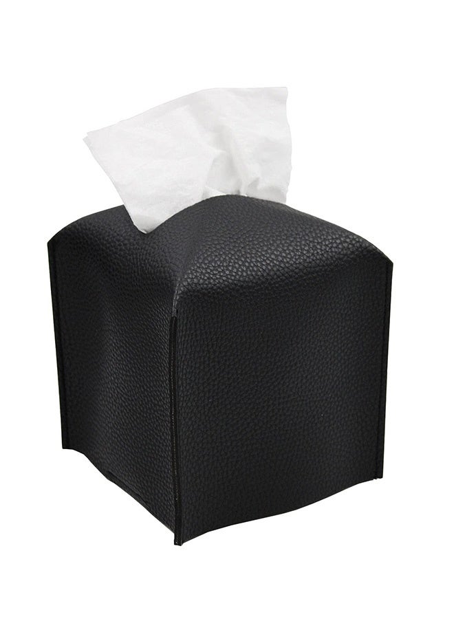 Peachjoy Tissue Box Cover, Square Decorative PU Leather Tissue Box Holder Modern Tissue Case Facial Paper Organizer Dispenser for Bathroom, Vanity Countertop, Night Stands, Desk, Car 5X5X5'' | Black - Image 1