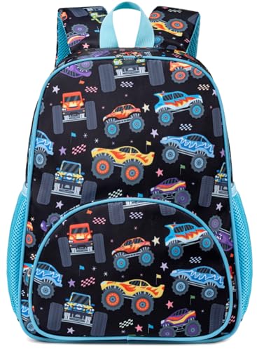 LOIDOU Toddler Backpack Boys 15 Inch Kids Preschool Kindergarten School Backpack Book Bag for Daycare Nursery Travel (Blue Truck Car) - Image 1