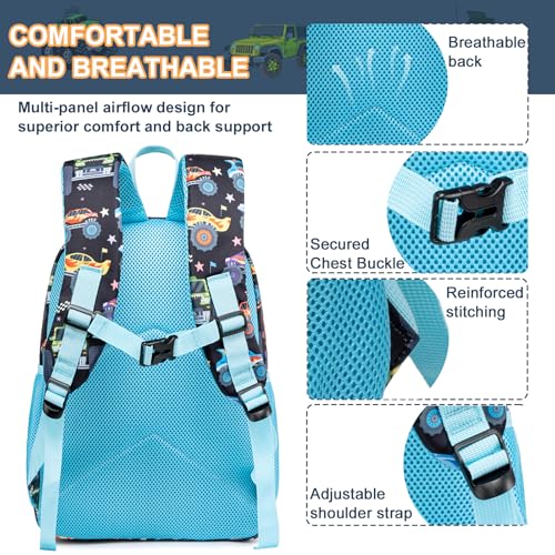 LOIDOU Toddler Backpack Boys 15 Inch Kids Preschool Kindergarten School Backpack Book Bag for Daycare Nursery Travel (Blue Truck Car) - Image 4