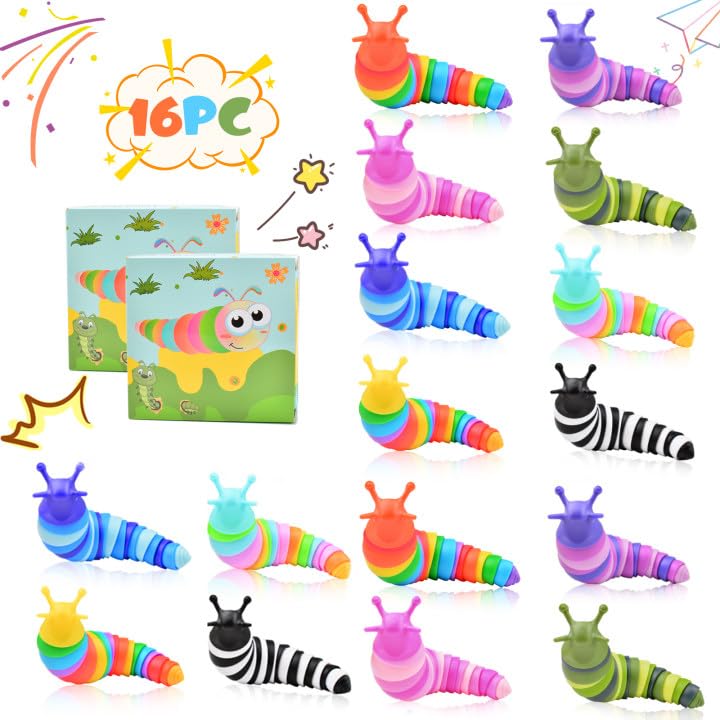 Cevioce Easter Basket Stuffers for Kids 16 PCS Fidget Toys Slug for Adults Anxiety Sensory Toys for Party Favors Toddler Age 34 ADHD Autism Toys for Anxiety Stress Easter Gifts for Boys Girls - Image 1