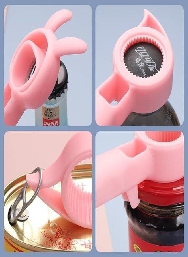 birzar 4-in-1 Bunny Shaped Bottle and Can Opener, Multi-Functional Kitchen Tool, Pink, Blue, White - Image 3