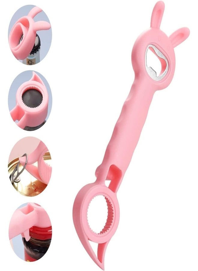 birzar 4-in-1 Bunny Shaped Bottle and Can Opener, Multi-Functional Kitchen Tool, Pink, Blue, White - Image 2