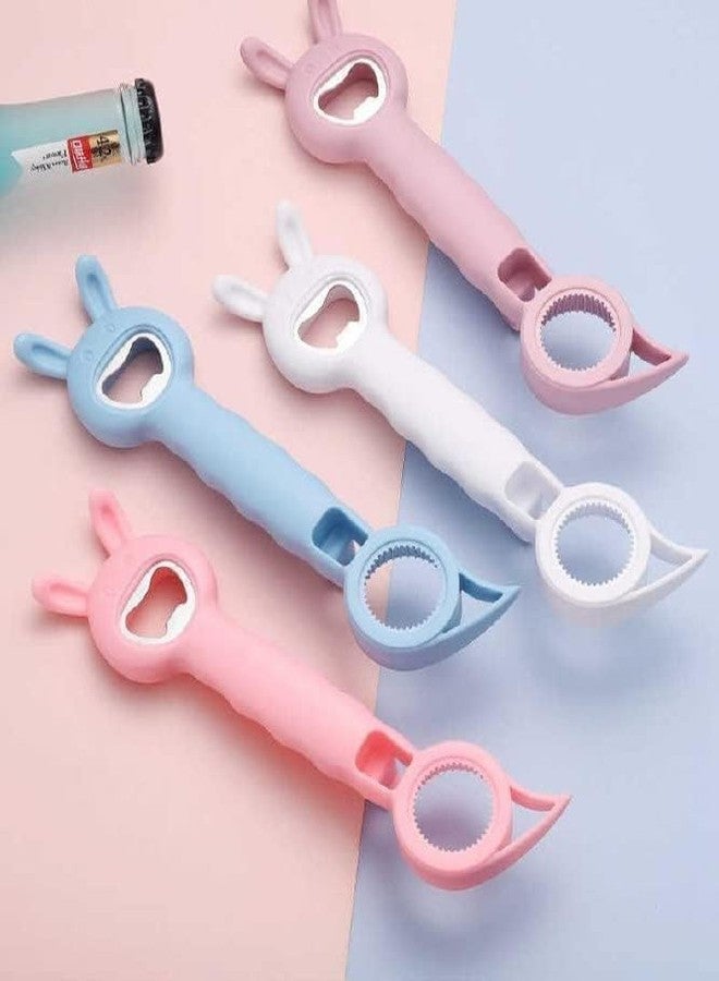 birzar 4-in-1 Bunny Shaped Bottle and Can Opener, Multi-Functional Kitchen Tool, Pink, Blue, White - Image 1