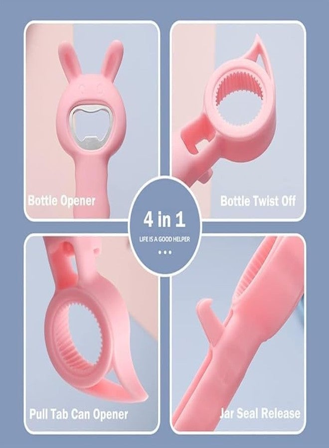 birzar 4-in-1 Bunny Shaped Bottle and Can Opener, Multi-Functional Kitchen Tool, Pink, Blue, White - Image 4