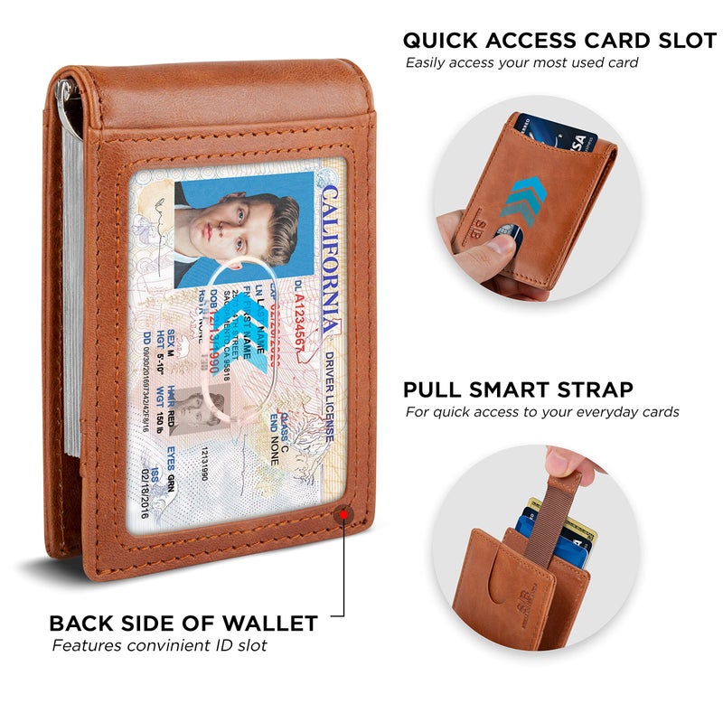 SERMAN BRANDS RFID Blocking Slim Bifold Genuine Leather Minimalist Front Pocket Wallets for Men with Money Clip Thin Gift (Dark Caramel 1.S) - Image 4
