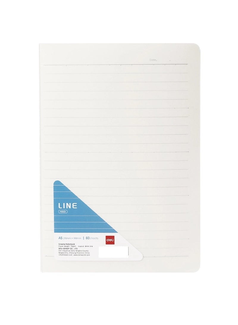 Deli 1-Piece A5 Size Lined Notebook 60 Sheets 70gsm Thickness  - Image 1