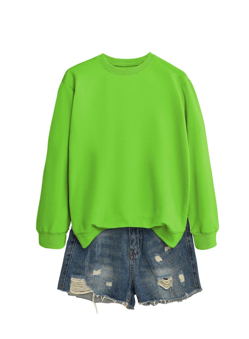 Fashion Pure-color Round-neck Pullover Long-sleeved Loose-fitting Women's Style - Image 1