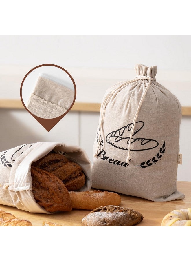GobiSea 2 Pack Linen Bread Bags for Homemade Bread - Plastic Lined - Reusable Linen Sourdough Bread Storage Bags with Plastic Liner - 17" x 13" - Image 1