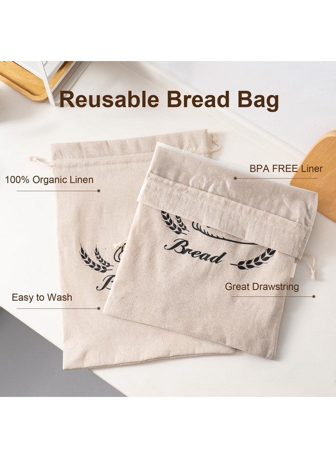 GobiSea 2 Pack Linen Bread Bags for Homemade Bread - Plastic Lined - Reusable Linen Sourdough Bread Storage Bags with Plastic Liner - 17" x 13" - Image 3