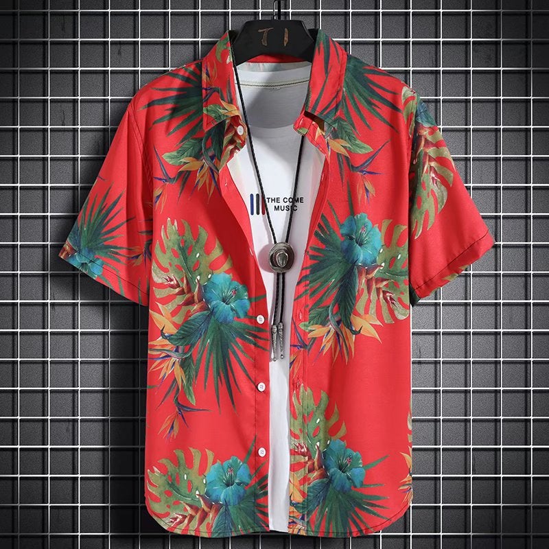 Summer Thin Floral Short-Sleeved Shirts For Men And Women Hawaiian Seaside Beach Travel Casual Handsome Loose Floral Shirts - Image 1
