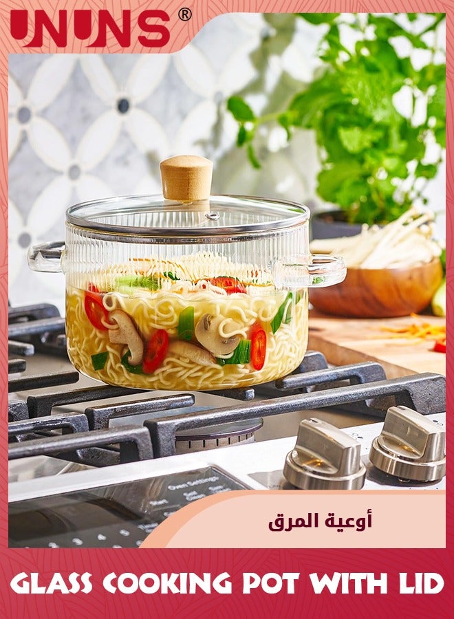 Glass Cooking Pot With Lid,1600ML Heat Resistant Borosilicate Glass Cookware Stovetop Pot Set,Paella Pan Simmer Pot With Cover Safe For Soup,Milk,Baby Food