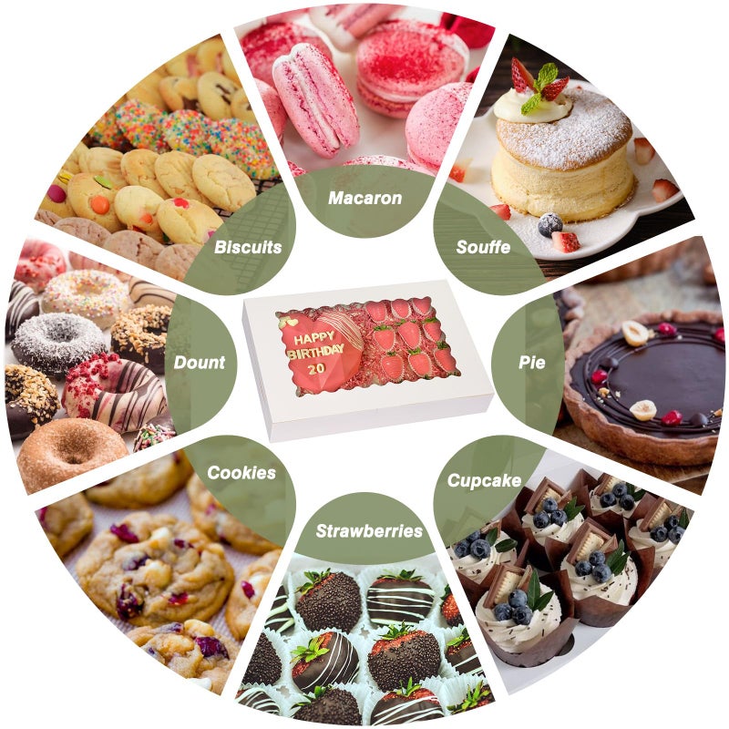 TOMNK 30pcs Cookie Boxes, 14x10x2.5 Inch Large Bakery Boxes with Window for Treats, Pies, Chocolate Strawberries Muffins, Donuts, Dessert - Image 4