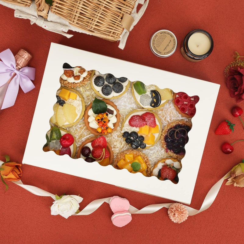 TOMNK 30pcs Cookie Boxes, 14x10x2.5 Inch Large Bakery Boxes with Window for Treats, Pies, Chocolate Strawberries Muffins, Donuts, Dessert - Image 5