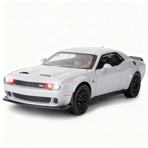 BDTCTK 132 Dodge Challenger Hellcat Model Car Zinc Alloy Pull Back Toy car with Sound and Light for Kids Boy Girl GiftGray - Image 1