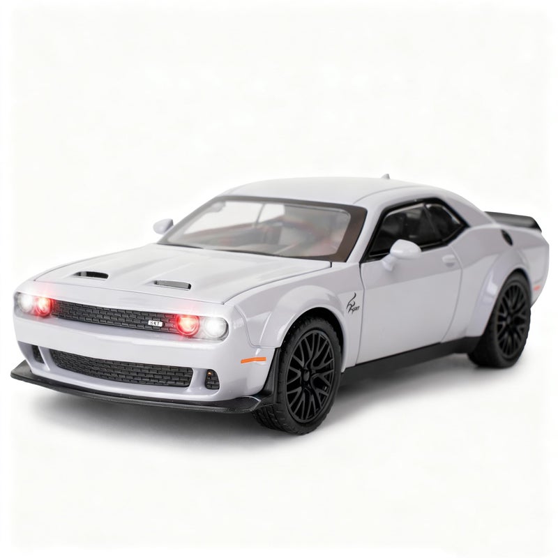 BDTCTK 132 Dodge Challenger Hellcat Model Car Zinc Alloy Pull Back Toy car with Sound and Light for Kids Boy Girl GiftGray - Image 2