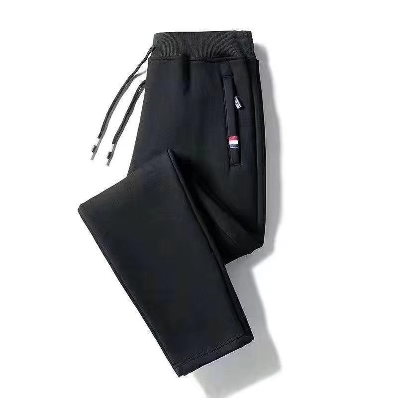 Mens Fleece-Lined Casual Pants Autumn Winter New Three color standard thin-straight black 