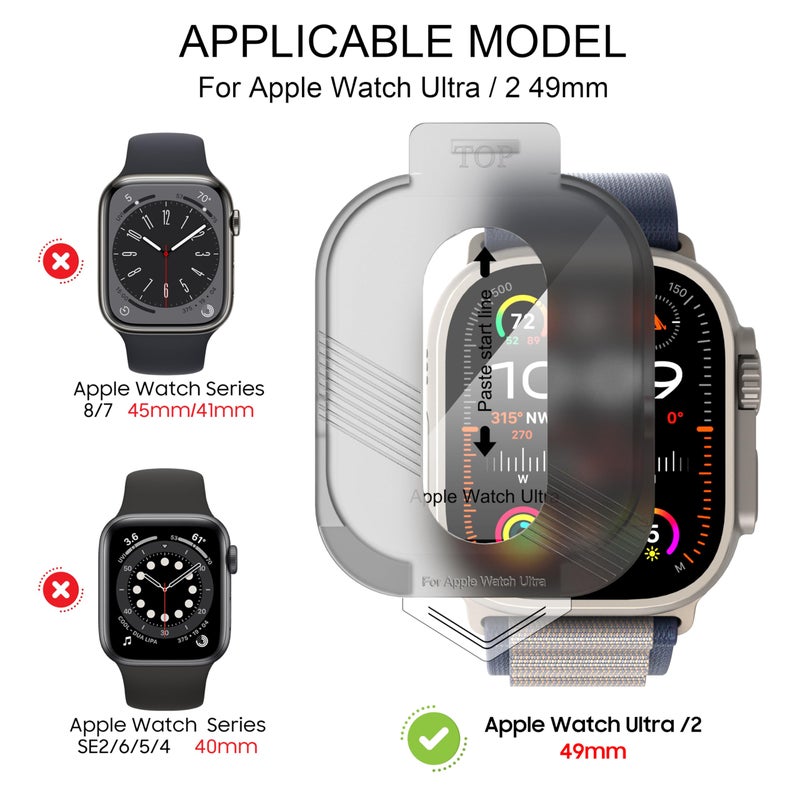 Suoman 2-Pack for Apple Watch Ultra 3/2/1 49mm Tempered Glass Screen Protector, [Scratch-resistant] 9H Hardness protective film - Auto-alignment Installation Kit - Image 2