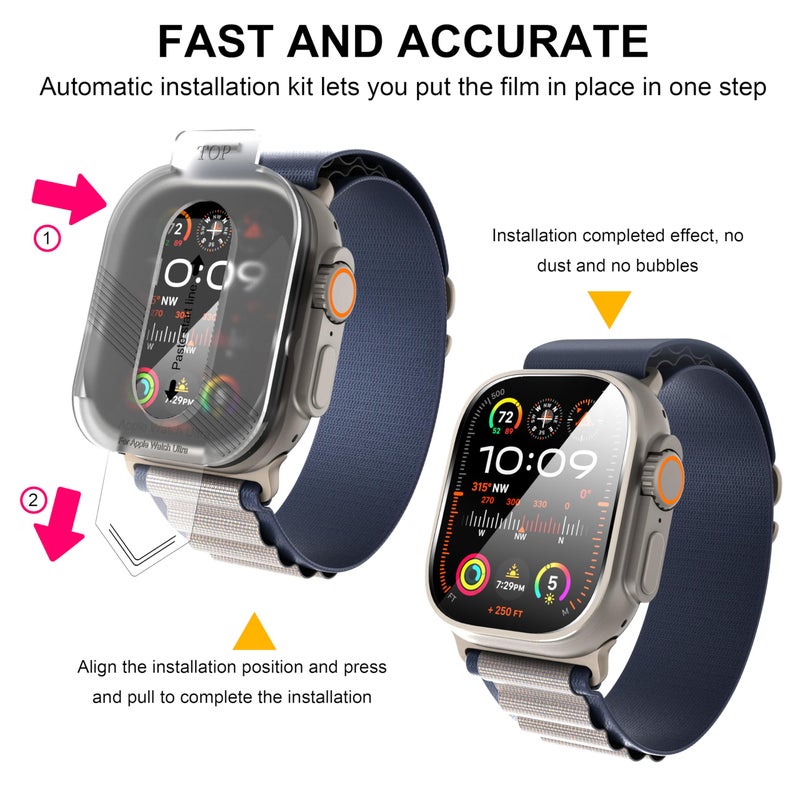 Suoman 2-Pack for Apple Watch Ultra 3/2/1 49mm Tempered Glass Screen Protector, [Scratch-resistant] 9H Hardness protective film - Auto-alignment Installation Kit - Image 3