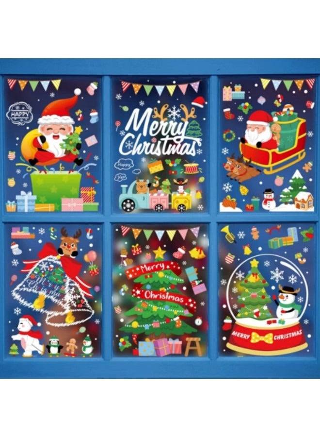 GGEROU Window Stickers for Glass, 6 Sheets Reusable Window Clings Sticker Decoration Santa Claus Reindeer Decals - Image 1