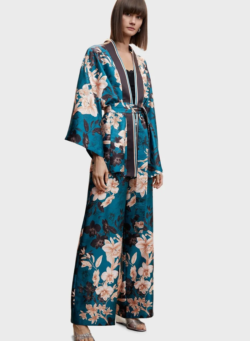 MANGO Floral Print Tie Detail Kimono