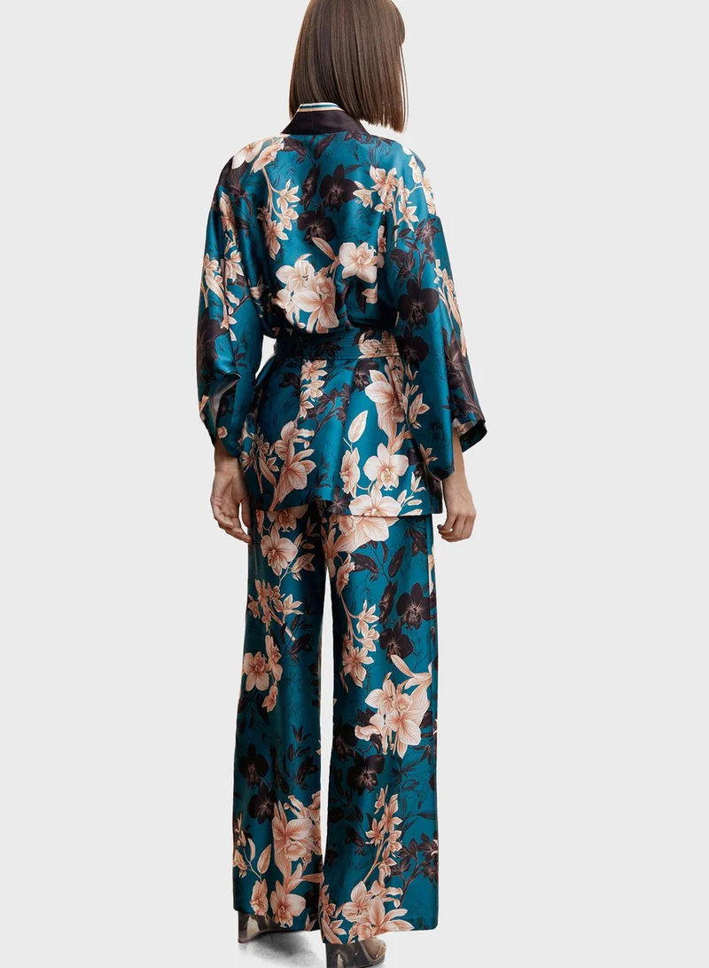 MANGO Floral Print Tie Detail Kimono