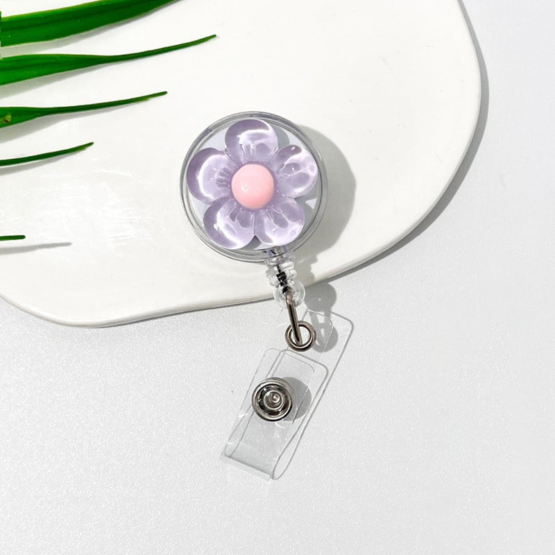 Retractable Badge Reel with Flower Design - Durable ABS Auto-Retractable ID Card Holder for Nurses, Doctors, Work (65cm Cord)