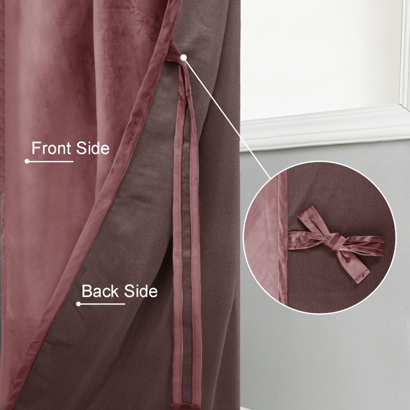JIUZHEN Wild Rose Velvet Curtains 90 inches for Living Room - Thermal Insualted Room Darkening Rod Pocket Thick Velvet Window Drapes for Bedroom/Dining Room  Set of 2 with Tiebacks  W60 x L90inches - Image 4