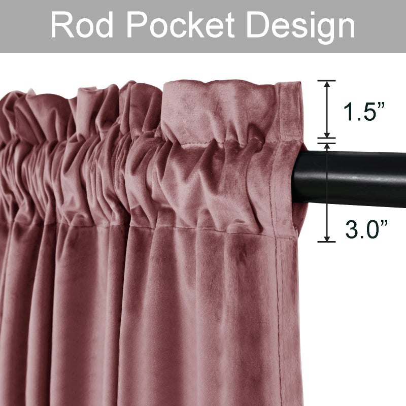JIUZHEN Wild Rose Velvet Curtains 90 inches for Living Room - Thermal Insualted Room Darkening Rod Pocket Thick Velvet Window Drapes for Bedroom/Dining Room  Set of 2 with Tiebacks  W60 x L90inches - Image 2