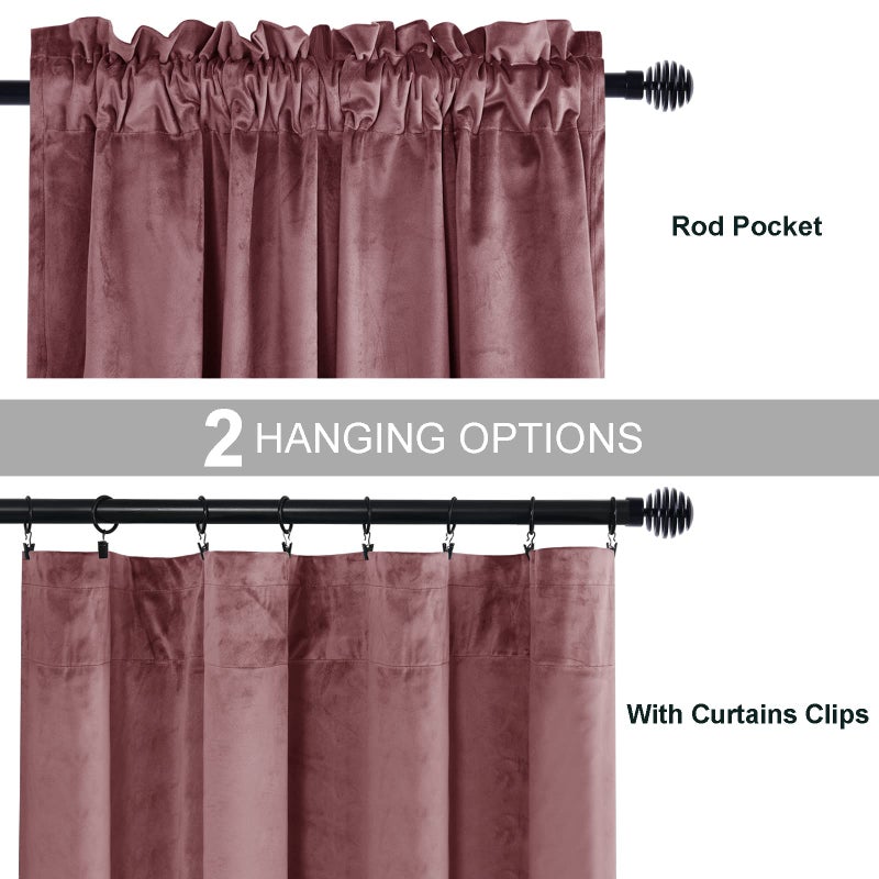 JIUZHEN Wild Rose Velvet Curtains 90 inches for Living Room - Thermal Insualted Room Darkening Rod Pocket Thick Velvet Window Drapes for Bedroom/Dining Room  Set of 2 with Tiebacks  W60 x L90inches - Image 3