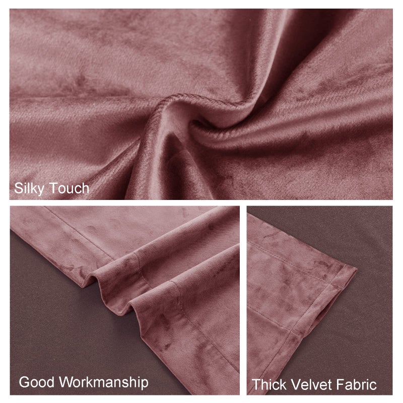 JIUZHEN Wild Rose Velvet Curtains 90 inches for Living Room - Thermal Insualted Room Darkening Rod Pocket Thick Velvet Window Drapes for Bedroom/Dining Room  Set of 2 with Tiebacks  W60 x L90inches - Image 5
