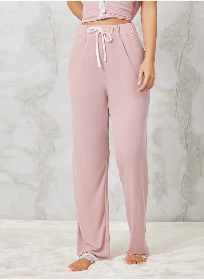 ستايلي Scallop Lace Trim Top & Pyjama Set