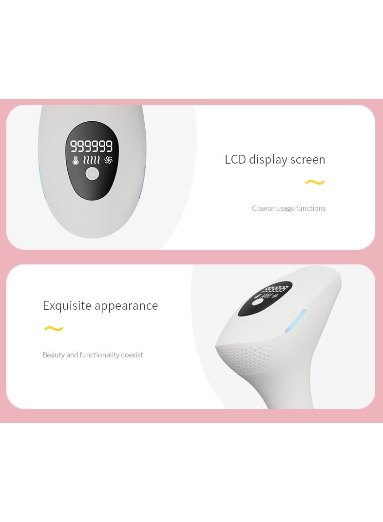 جهاز إزالة الشعر بالليزر المحمول IPL في البيت، جهاز لإزالة الشعر للستات والرجالة، إزالة شعر دائم، 999999 ومضة، وظيفة تبريد بالثلج، ممكن استخدامه على الإبطين، الساقين، الذراعين، خط البكيني والوجه. - Image 4