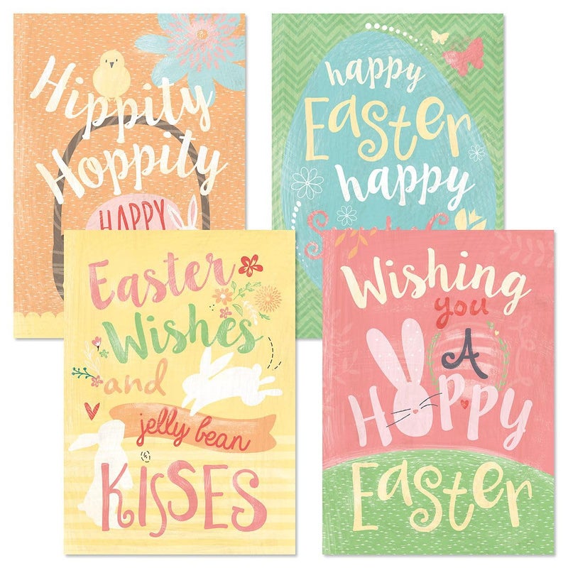 Current Hippity Hoppity Easter Cards- Value Pack of 8 Greeting Cards for Kids & Adults With White Envelopes, 4 Easter Bunny Design Prints, Large 5" x 7" Greetings - Image 1