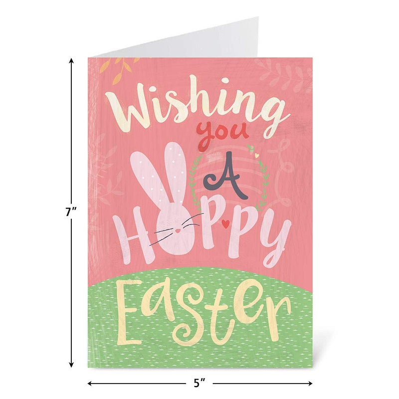 Current Hippity Hoppity Easter Cards- Value Pack of 8 Greeting Cards for Kids & Adults With White Envelopes, 4 Easter Bunny Design Prints, Large 5" x 7" Greetings - Image 2