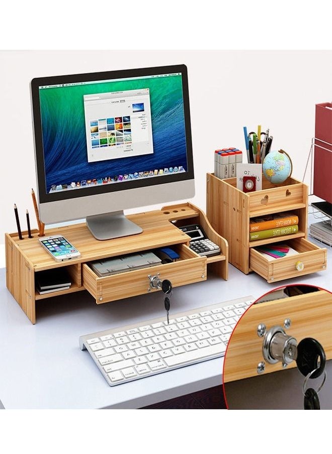 fashionhome - Wooden Small Monitor Stand Workspace Organizer - Image 1