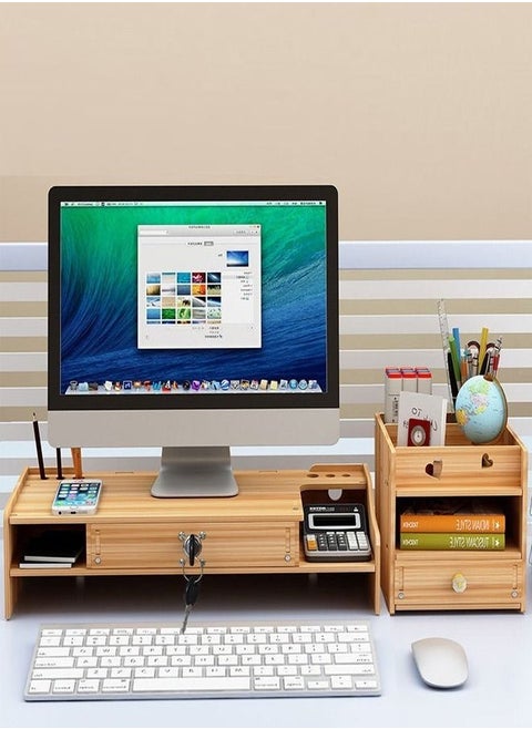 Wooden Small Monitor Stand Workspace Organizer