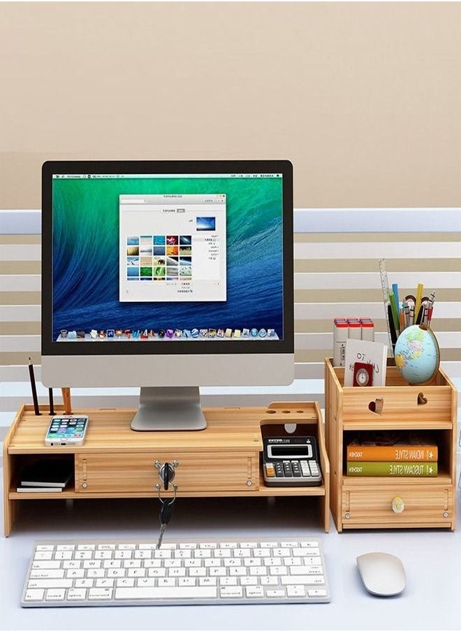 fashionhome - Wooden Small Monitor Stand Workspace Organizer - Image 1